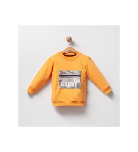Erkek Çocuk %100 Pamuklu Kamuflaj Cepli Sweatshirt (Sarı)