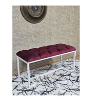 Beyaz Boyalı - L - Ayaklı 100 cm x 38 cm Oturak - Bench - Makyaj Taburesi - Makyaj Oturak Bordo Renk 100 x 40 Boyut/Ebat (Çok Renkli)