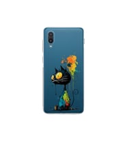 Samsung Galaxy A02 ile Uyumlu Splash Kedi Tasarımlı Şeffaf Silikon Kılıf