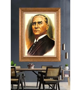 Altın Varaklı Çerçeveli Paspartulu Atatürk Tablo DC1225 (Gold)