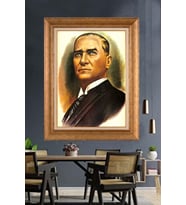 Altın Varaklı Çerçeveli Paspartulu Atatürk Tablo DC1225 (Gold)