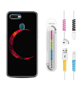 Oppo A5S A15 A16 A54 A55 A73 A74 Kılıf Kablo Koruma Spiral Silikon Red Moons 1747