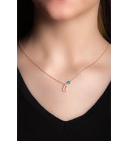 BeyazZirkon Taşlı Ü Harf KolyeRose GümüşAltın Kaplama KadınGümüş Kolye 925 Ayar  (Rose-Beyaz)