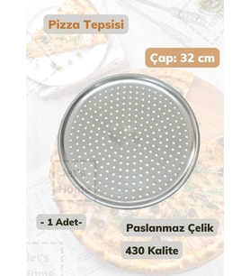 Çelik Pizza Tepsisi 32 cm Paslanmaz Çelik Tepsi