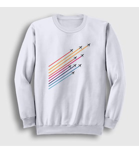Presmono Unisex Beyaz Show Pilot Airplane Uçak Sweatshirt 411667tt (Beyaz)