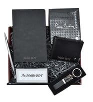 İsme Özel Lüx Defter Masaüstü Kristal İsimlik  Pierre Cardin Cüzdan ve Anahtarlık Hediye Kutusu (Model 1)