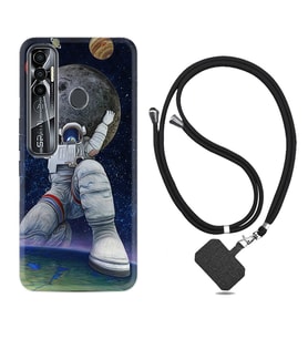 Tecno Spark 6 6 Go 8C 8 Pro 7 7 Pro Kılıf Boyun Askılı Silikon Astronot ve Dünya 1759
