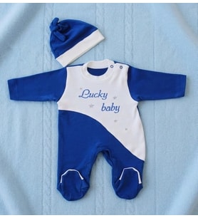 Lucky Baby Kaşındırmayan Yumuşak Dokulu Çizgili Bebek Tulumu & Şapka Seti (0-6 Ay)