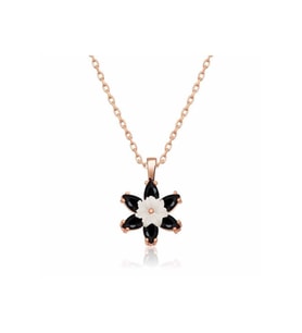 Gümüş Rose Siyah Lotus Çiçeği Kolye CSR2180778