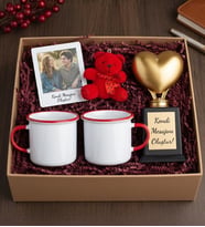 Kalpli Ödül Heykeli 25cm & Enamel Kırmızı Kupa Bardak & Fotoğraflı Ahşap Çerçeve & Mini Peluş Ayıcık