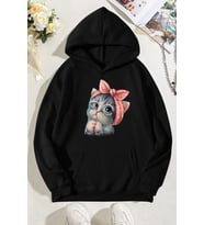 Unisex Sevimli Kedi Sweatshirt (Siyah)