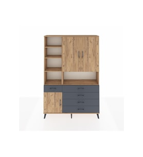 Arges Dolap 8 Raflı 5 Çekmeceli 3 Kapaklı 132x30x195 Çam-Çam/Antrasit