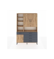 Arges Dolap 8 Raflı 5 Çekmeceli 3 Kapaklı 132x30x195 Çam-Çam/Antrasit