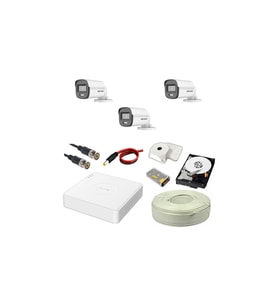 HIKVISION Colorvu 3lü 2mp Set Gece Renkli Sesli Görüntü 1TB HDD (Beyaz)