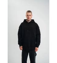 Double Oversize Kapşonlu Nakışlı SweatShirt - Siyah