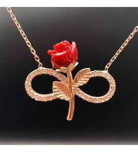 Gül Gümüş Kolye Rose Altın Kaplama Gümüş Gül Kolye