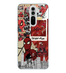 Redmi Note 8 Pro Uyumlu Örümcek Adam Kolaj Tasarımlı Şeffaf Telefon Kılıfı