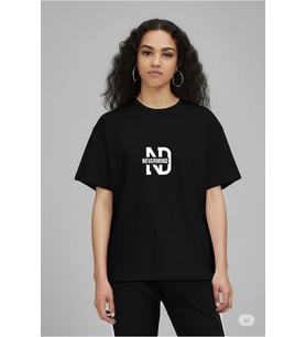 Oversize Tişört Kadın  "NEVERMIND" Baskılı Geniş Kalıp T-Shirt Unisex (Siyah)
