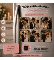 6'lı Kare Fotoğraf Magneti Düğüne Kişiselleştirilebilir Gelin Damat Anı Hediye Seti