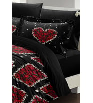 Çift Kişilik ( Lastikli Çarşaflı ) %100 Pamuk Saten Nevresim Takımı Black Roses