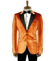 Kadife Slim Fit Tek Düğmeli Taba Erkek Balo Ceket - Wessi
