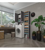 Kenzlife çamaşır makinesi dolabı veronikamaks gri 180*096*20 banyo kapaklı arkalıksız raflı (Karışık)