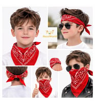 Kırmızı Kovboy Fuları Çocuk Bandana Western Desenli Boyun Fuları