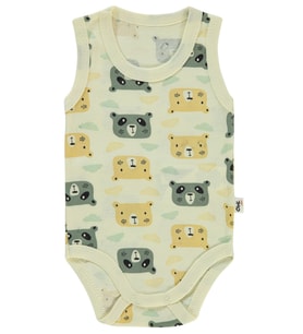 Civil Baby Ayıcık Baskılı 0-3 Yaş Çıtçıtlı Badi - Bej (Taş)