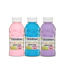 CHILDGEN NATUREL COLORS - PARMAK BOYASI CANLI PASTEL RENKLER 3'LÜ SET 350ML PEMBE-MAVİ-MOR