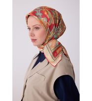 Etnik Desen İpek Twill Eşarp  - 2026 İlkbahar-Yaz (T)  4304 (NAR)