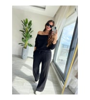 Kadın Uzun Kollu Tek Omuzdan Açık Modal Bluz Ve Pantolon Ikili Takım