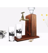 BK Gift Kişiye Özel Renkli Baskılı Godfather Baba Tasarımlı İkili Rakı Bardağı ve Ahşap Rakı Standı Hediye Seti-5 (Model 1)