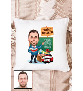 Erkek Edebiyat Öğretmenine Hediye Karikatürlü Kişiye Özel Yastık