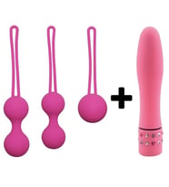 Carmine 3 Farklı Ağırlıkta Vajinal Anal Kegel Toplar ve Mini Vibratör (Pembe)
