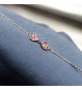 925 Ayar Gümüş 2'li Pembe Zirkon Taşlı Kalp Bileklik