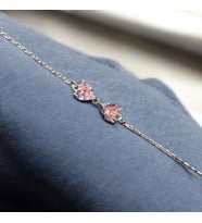 925 Ayar Gümüş 2'li Pembe Zirkon Taşlı Kalp Bileklik