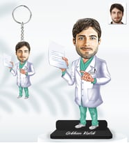Kişiye Özel Doktor Erkek Model  Ahşap Biblo ve Anahtarlık 2li set -28