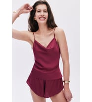 Caché Bordo Degaje Yaka Askılı Kısa Saten Pijama Takımı