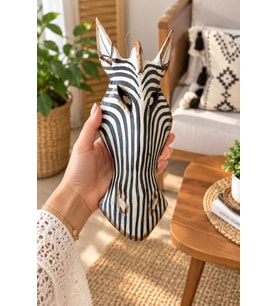 Ahşap Maske 31 cm Zebra Dekoratif Etnik Duvar Süsü