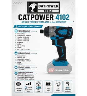 Catpower 20V Akülü Torklu Vidalama Li-İon Kömürsüz