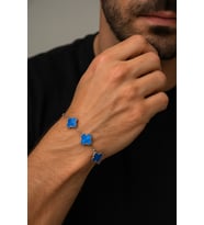 Erkek Çelik Bileklik - 4 Yapraklı Yonca Işıklı Kutuda Model ( 5 Adet Yoncalı ) Erkek Bileklik (Mavi-Gümüş)