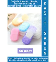 Seyahat Tipi Kamp Outdoor Okul Ofis Hafif Suda Kolay Çözünen Sabunluk Tasarımlı Kağıt Sabun 40 Adet