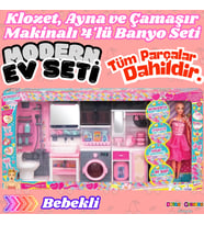Bebekli Oyuncak Dörtlü Modern Banyo Seti - Modern Banyo Seti - Banyo Oyuncak Seti - Klozet, Tuvalet,