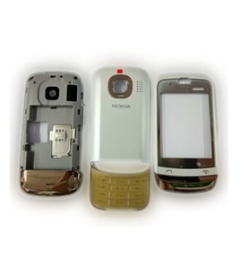 Nokia C2-03 Kasa Kapak Tuş Takımı C2-03 Uyumlu Gold Beyaz Renk Orta Kasa Ön Kapak Arka Kapak Tuş Takımı