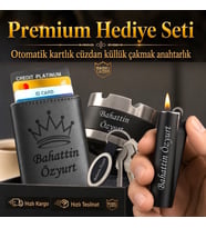 Hemen Kargo Kral Tacı Logolu Mekanizmalı Otomatik Kartlık Cüzdan Clipper Çakmak Küllük ve Anahtarlık - Sevgiliye Eşe Babaya Arkadaşa Hediye Seti