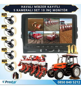 5 Kameralı Mibzer Havalı Tohum Makinesi 10 inç Monitör 720P Beyaz Işıklı AHD Kayıtlı Kamera Seti (Siyah)