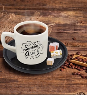 BK Gift Kişiye Özel Siyah Sunum Tabaklı İsimli Türk Kahvesi Fincanı Model 6