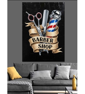 Berber Dükkanı Vintage Logo Dekoratif Kanvas - Mdf Ahşap Tablo