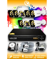 ELITCAM 8 Kameralı Kare 2 İç Kamera Set 500 GB HDD Full HD Renkli Gece Görüşlü Güvenlik Kamerası Sistemi
