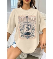 Unisex Music City Baskılı Oversize Tshirt (Bej)
